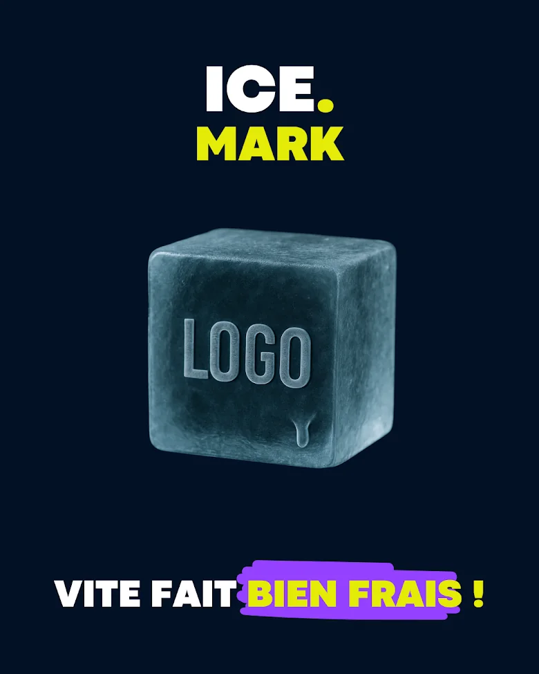 Glaçon gravé d'un logo