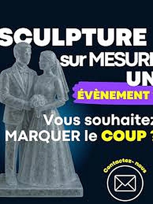 Sculpture sur mesure d'un couple de mariés en glace pour un événement